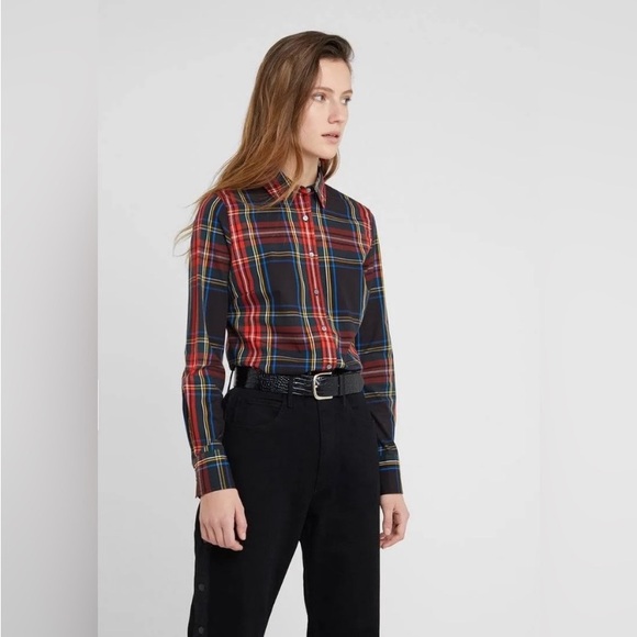 J. Crew Tops - J Crew NWT Slim stretch perfect shirt in black Stewart tartan, size 0